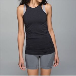 Lululemon In The Flow Tank Heathered Black Scoop Back Size 10